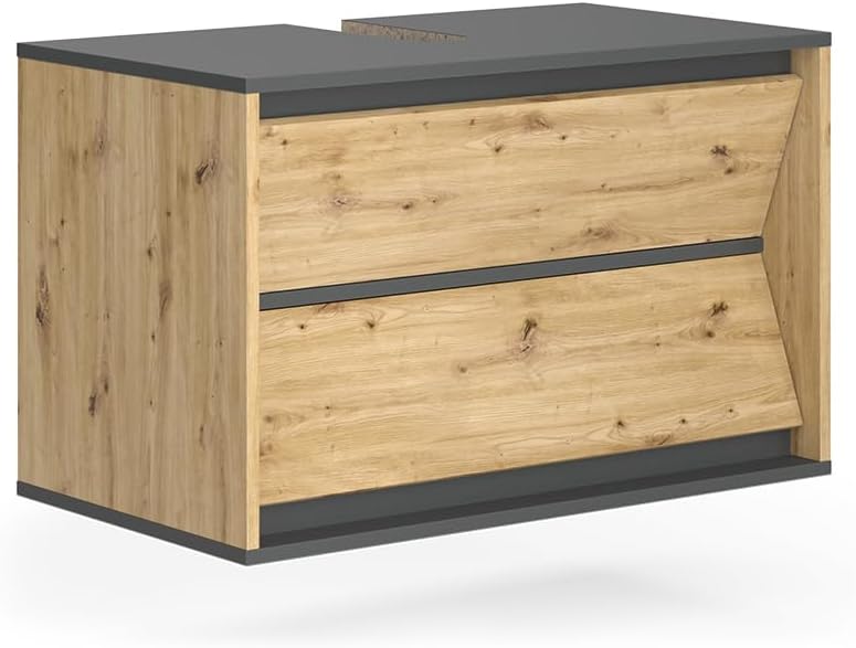 Vicco Waschbeckenunterschrank Edelin, Anthrazit/Artisan, 80 x 50 cm mit 2 Schubladen