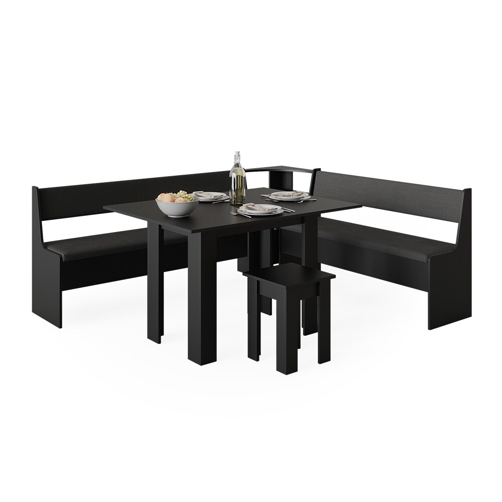 Vicco Eckbankgruppe Küchensitzgruppe Esszimmergruppe Roman Schwarz modern 210x180 cm Sitzbank Sitzecke Küchentisch Tischhocker Küchenmöbel Polstermöbel Esszimmermöbel
