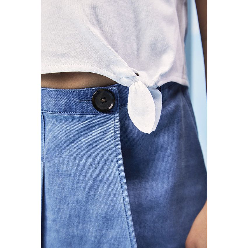 Jupe-short effet plissé pour fille - Bleu