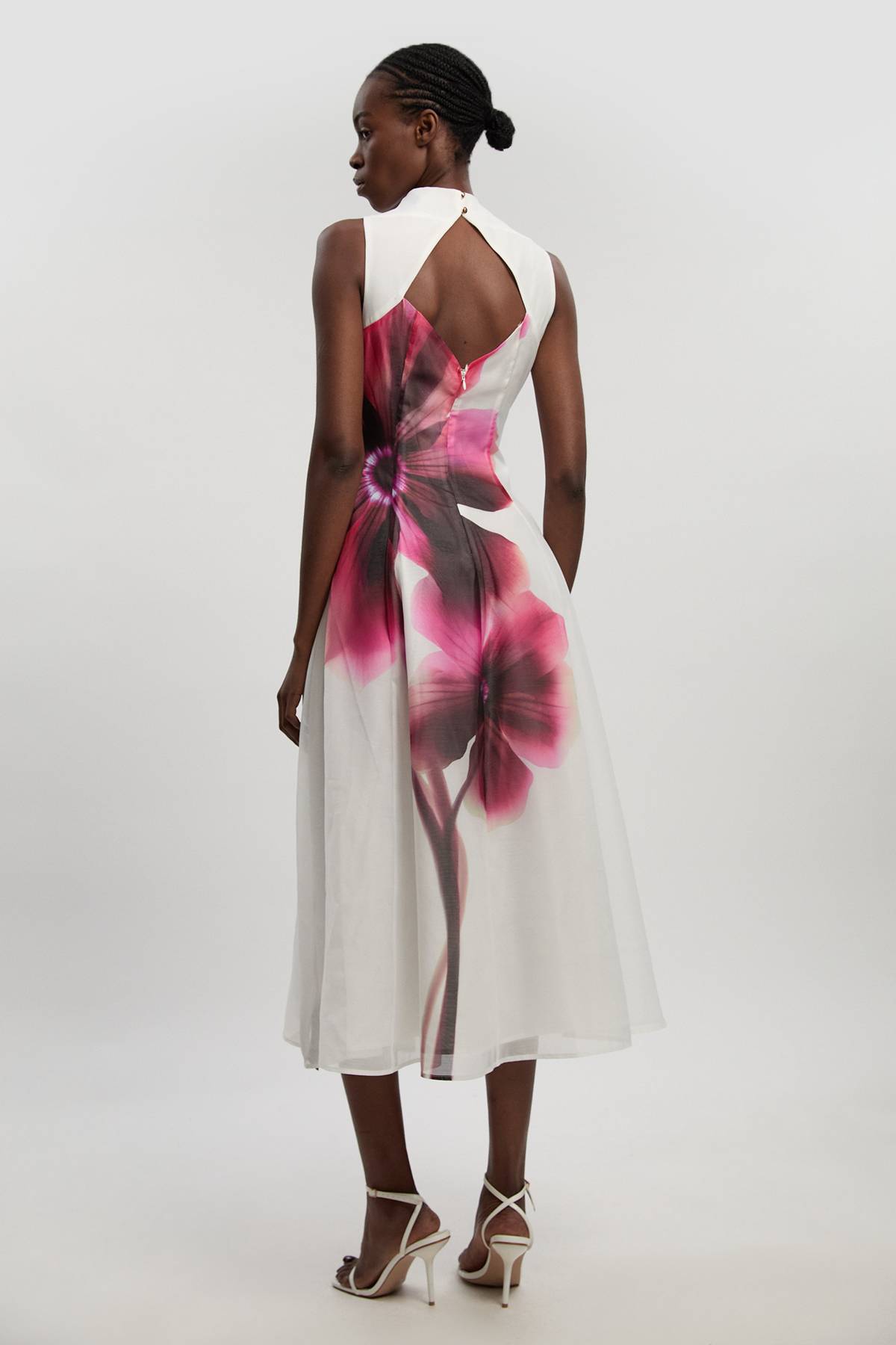 KarenMillen Robe Longue Tissée À Imprimé Floral Photographique Avec Détail Foulard En Organza