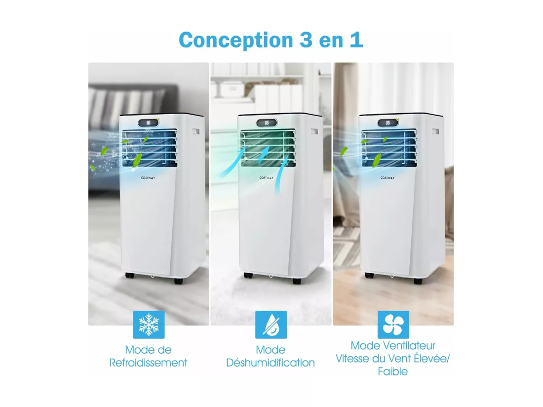 Climatiseur Mobile 4 en 1 R290 7000BTU 15 ㎡ [Classe énergétique A] Rafraîchissement, Déshumidification, Ventilateur et Mode Nuit (Blanc)