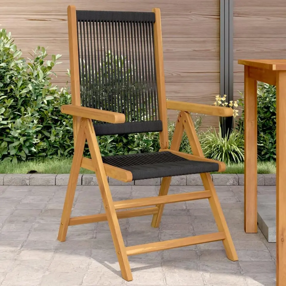 vidaXL- Tuinstoelen - Zwart - Massief acaciahout en polypropeen - 2 stuks