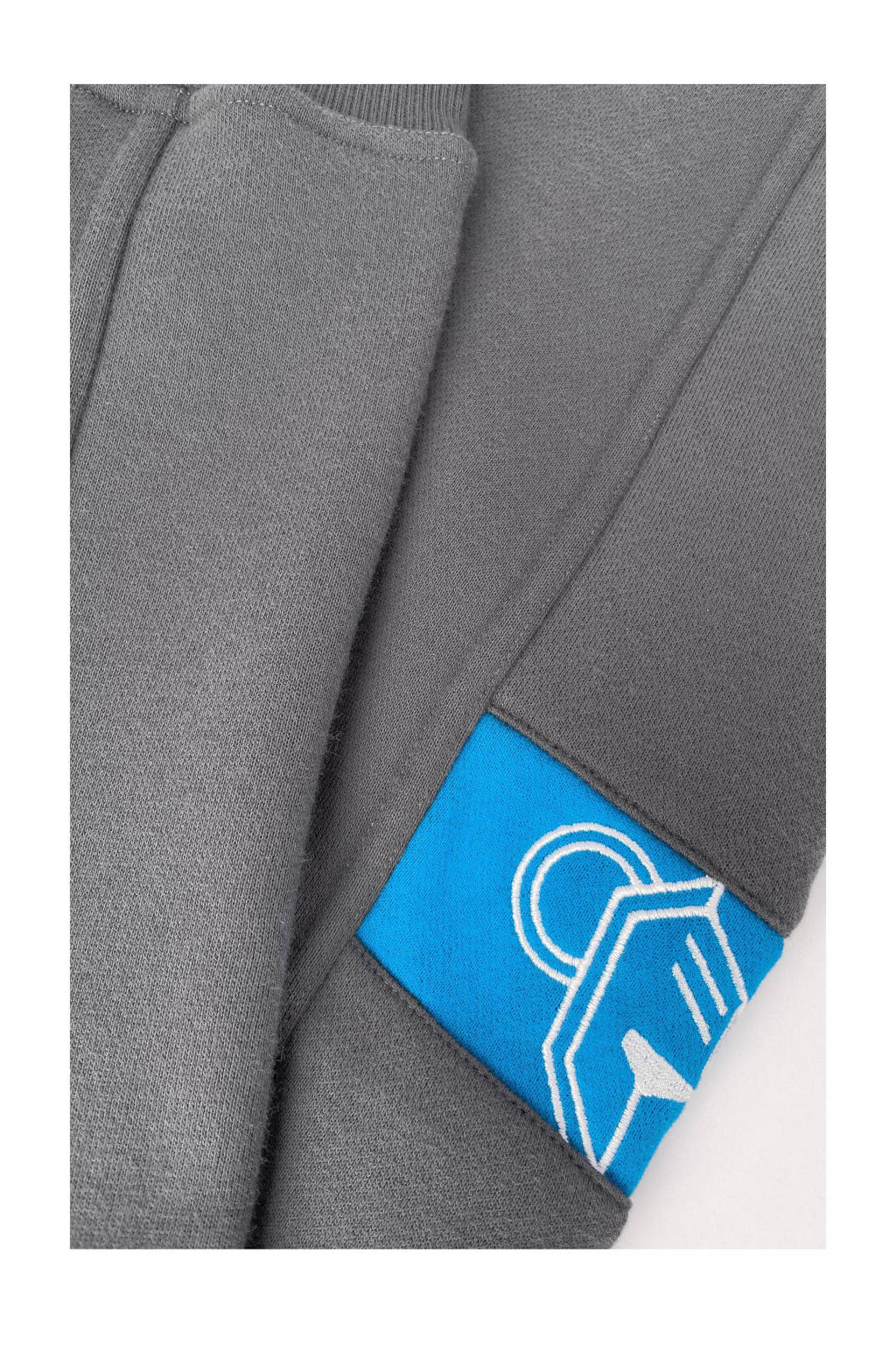 BLACK BANANAS regular fit broek JR. COMMANDER SWEATPANTS met zijstreep en borduursels grijs/blauw