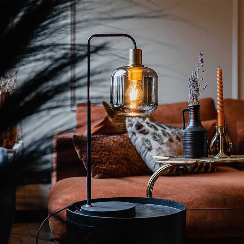 Design tafellamp zwart met goud en smoke glas - Zuzanna