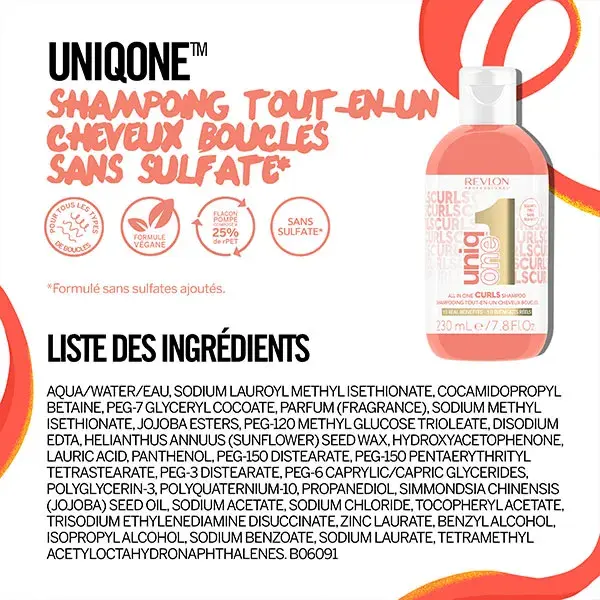 Revlon Professional UniqONE Shampoing Sans Sulfate Cheveux Bouclés Frisés et Crépus 230ml