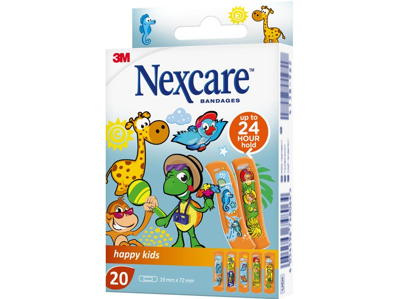 3M Nexcare Kinderpflaster Happy Kids, 19 mm x 72 mm 20 Stüc Bunte Wundpflaster für Kinder