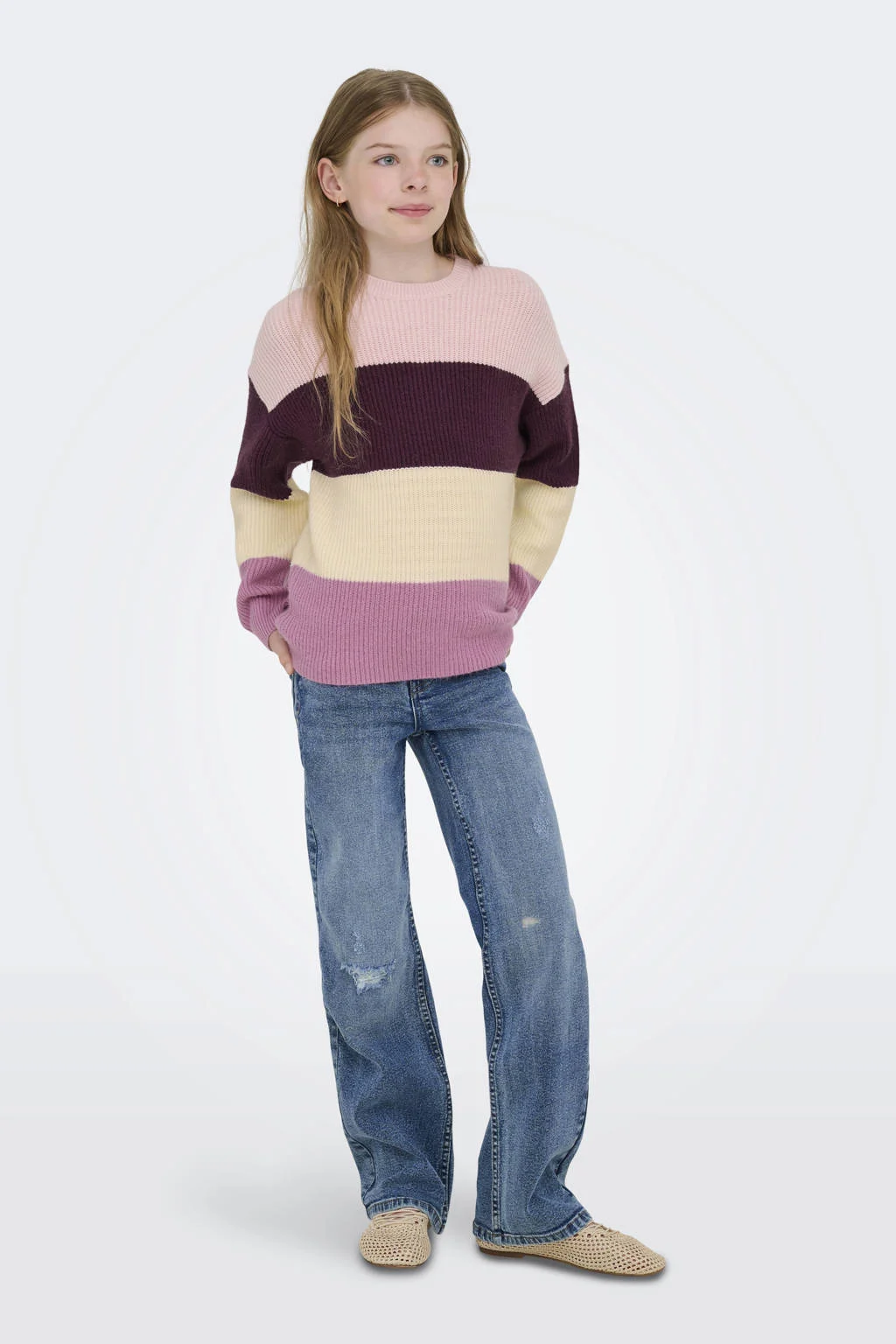 KIDS ONLY GIRL trui gebreid donkerrood/roze/ecru