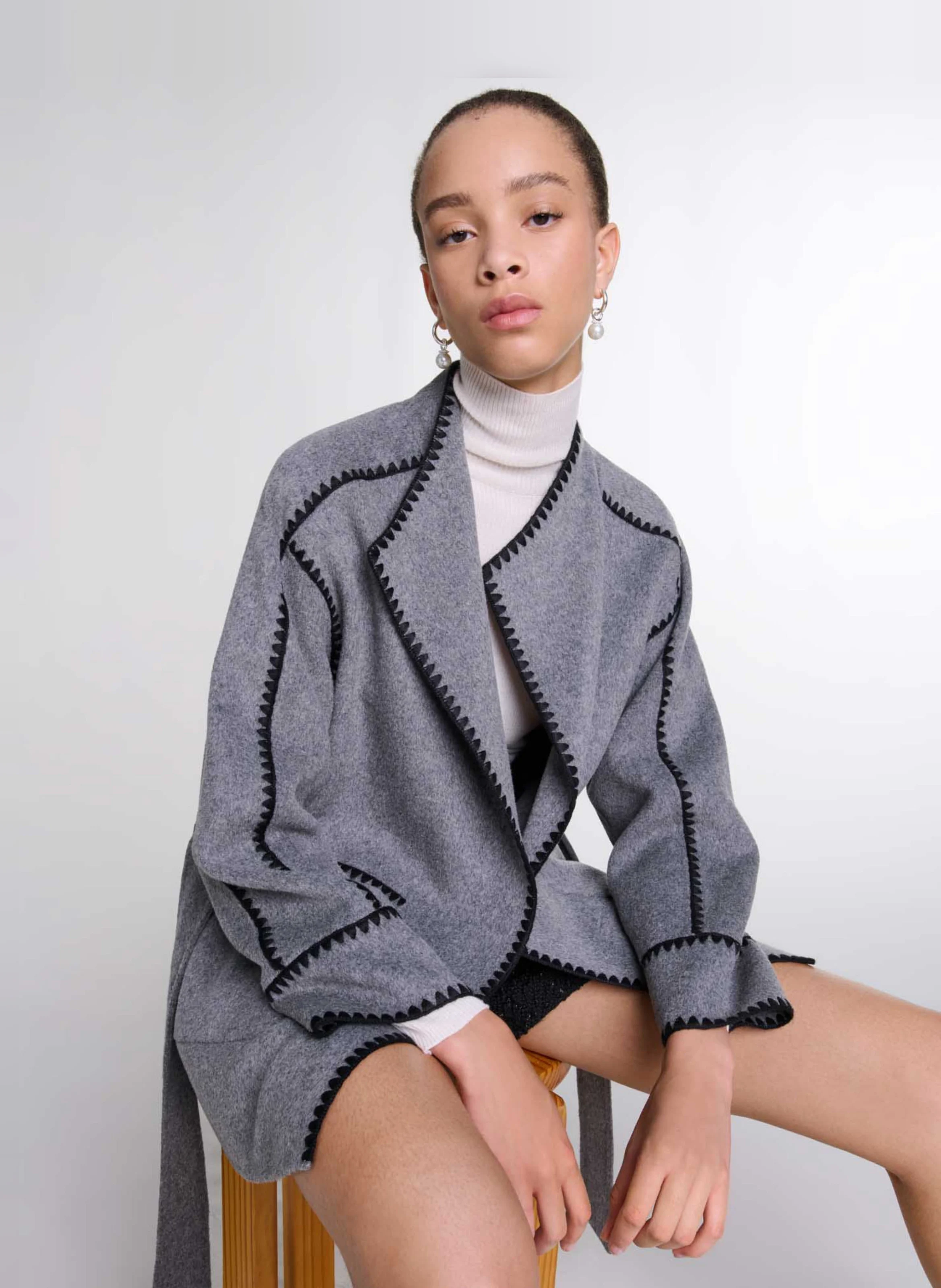 Veste col montant en laine mélangée | Gris