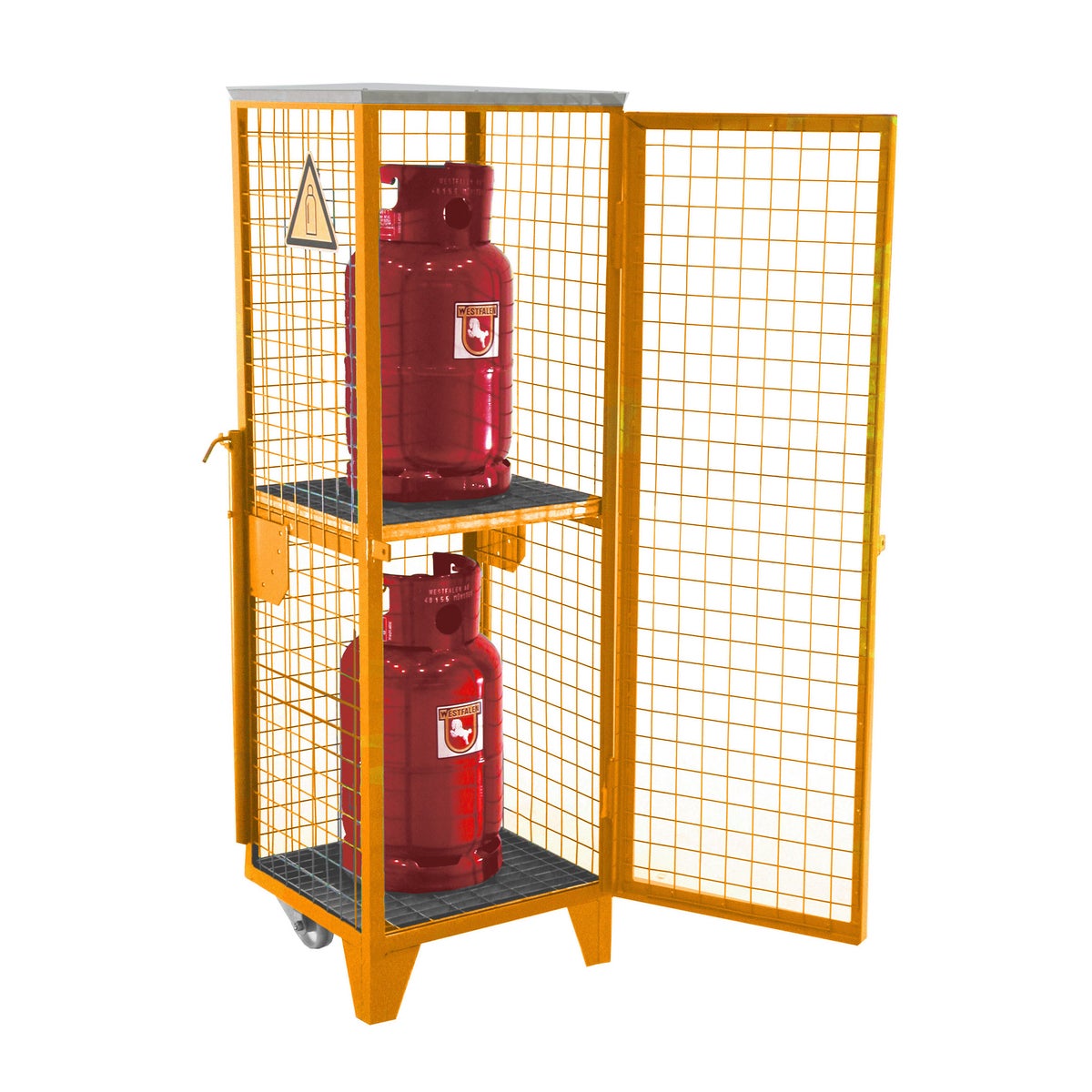 Bauer gasflessendepot GFD-R 2, geeloranje, 1 deur, draadgaas voor 2 x 11 kg gasflessen