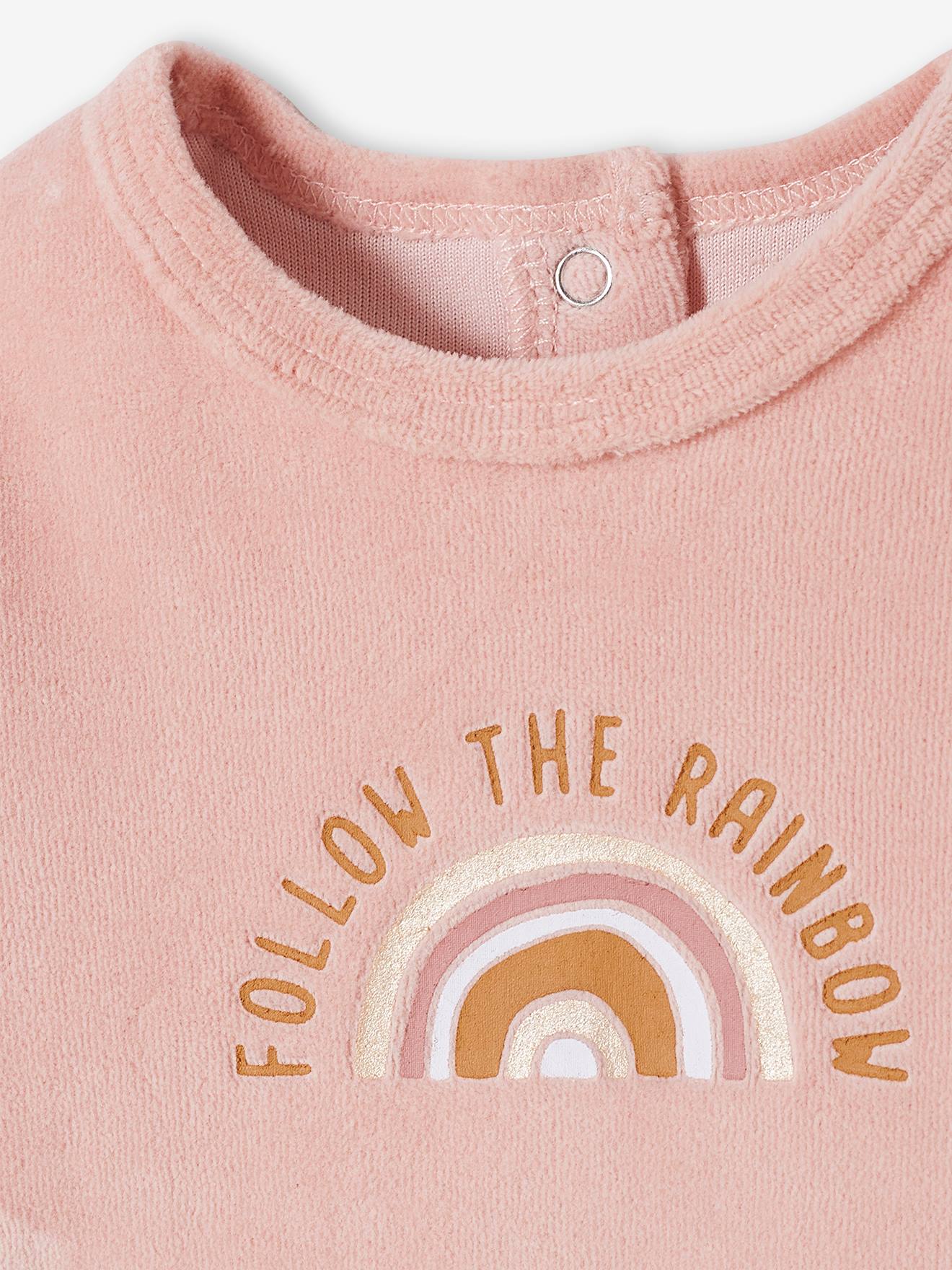 Conjunto de 2 macacões para bebê menina em veludo bicolor rosa claro/multicolorido