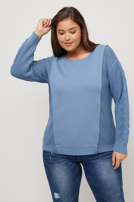 Sweatshirt, Strickeinsatz, Classic, Rundhals, Langarm