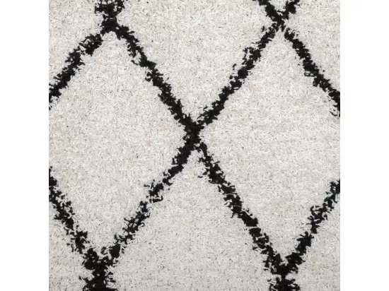 Tapis shaggy à poils longs moderne crème et noir 240x340 cm