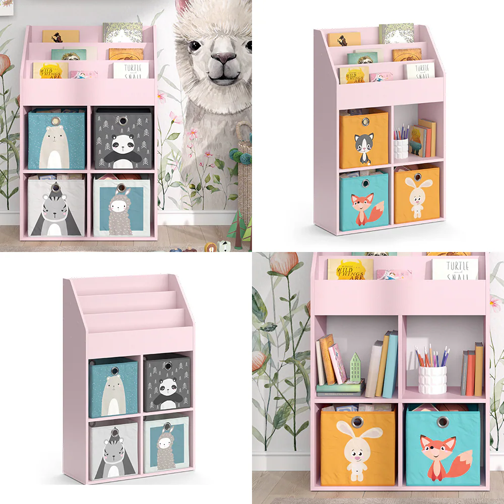 Vicco Kinderbücherregal Luigi 72 x 114 cm, Rosa, Kinderzimmerregal, offene Fächer, groß