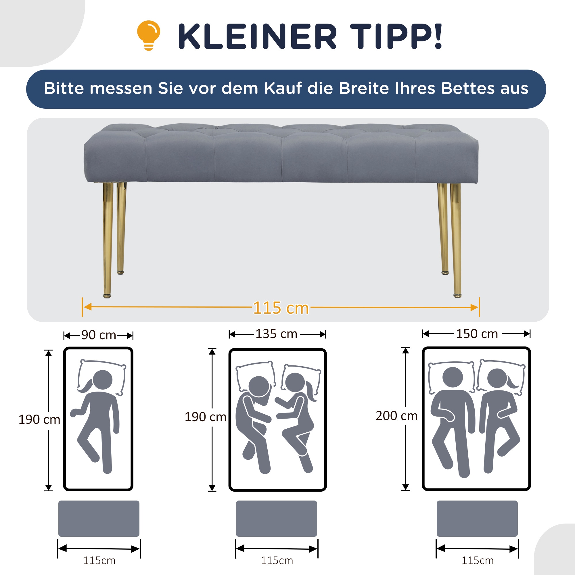 HOMCOM Sitzbank mit Metallfüßen grau 115L x 46B x 49H cm