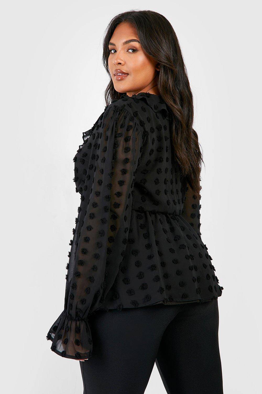 boohoo Plus Large Dobby Chiffon Ruffle Smock Top