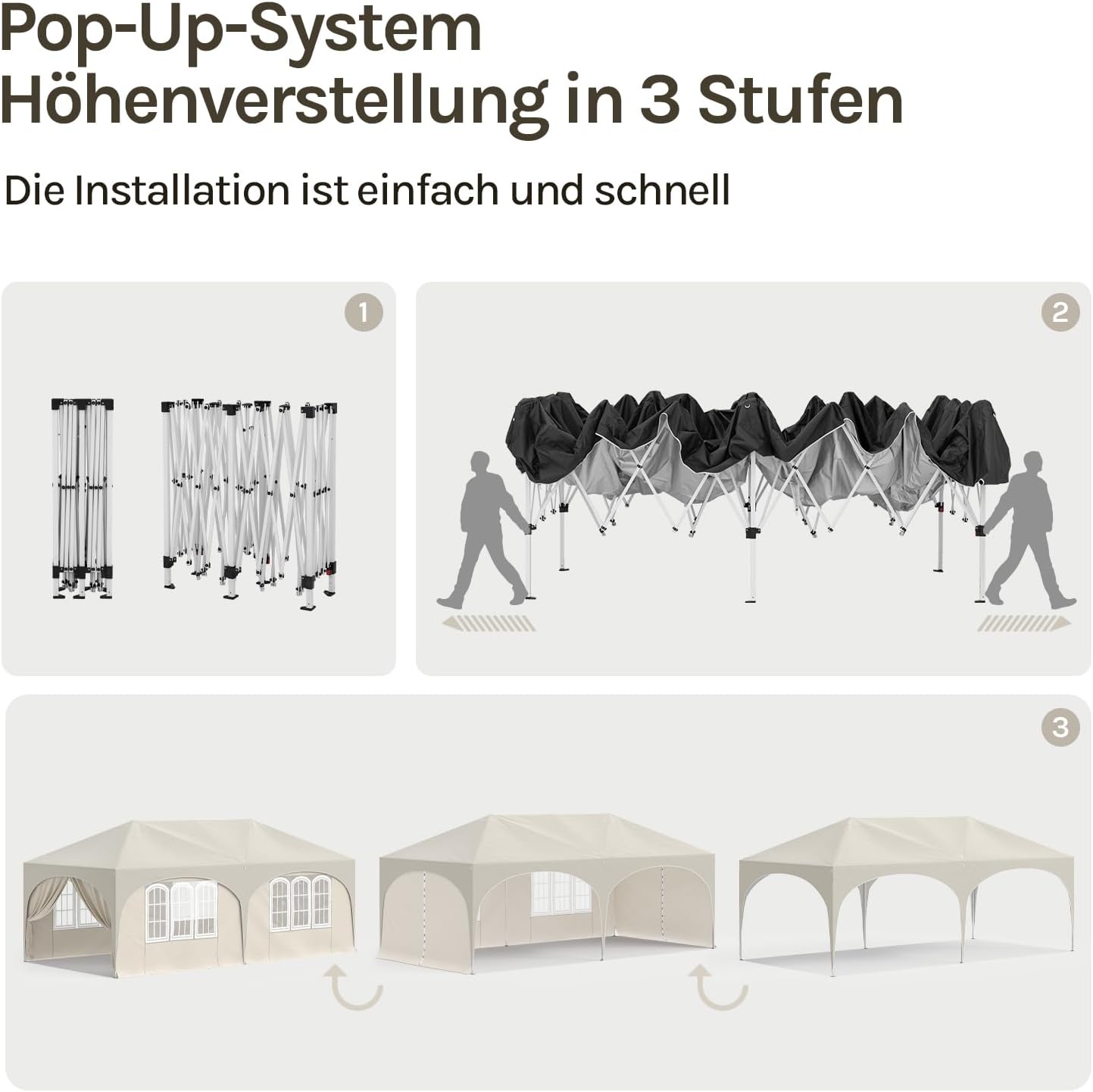 WOLTU Pavillon, Faltpavillon 3x6 m, mit 6 Seitenwänden, Partyzelt wasserabweisend UV-Schutz 50+, höhenverstellbarer Gartenpavillon, mit Tragetasche, für Outdoor Garten Camping Beige
