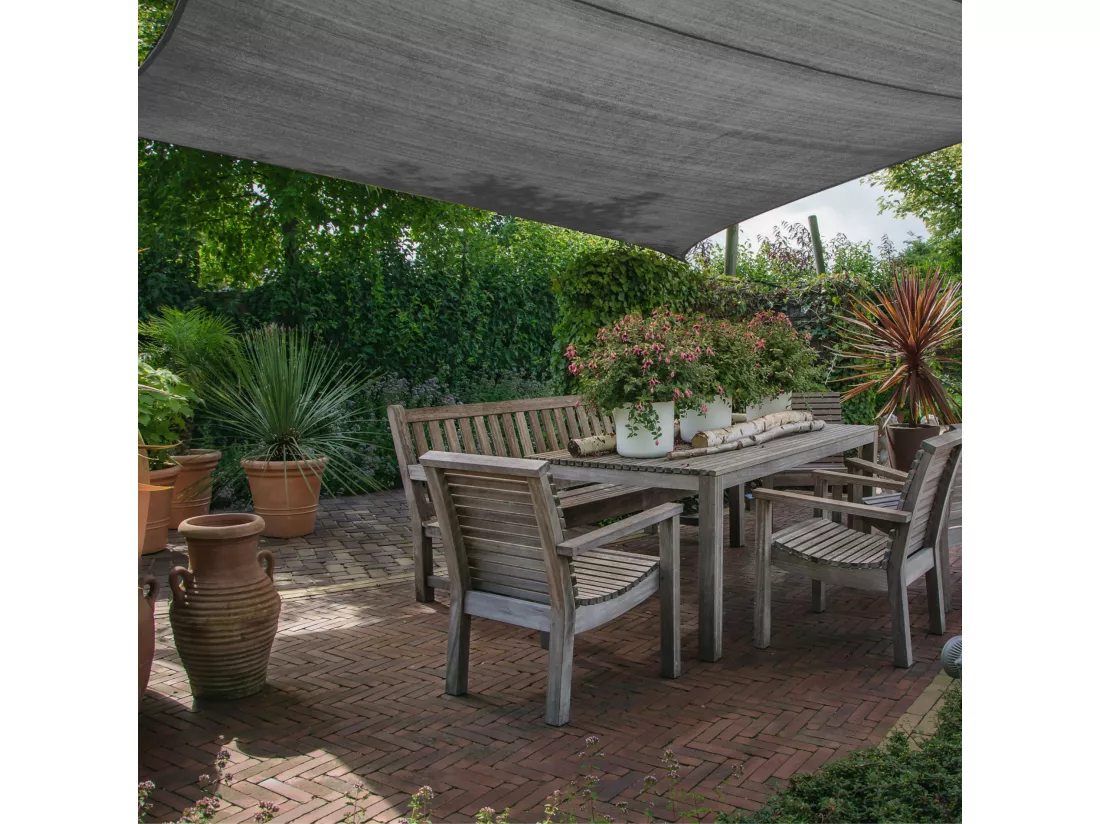 Voile Rectangulaire en Polyéthylène Gris avec Cordes 3x4