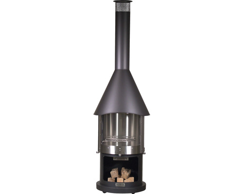 Buschbeck houtskoolgrill met roestvrijstalen schoorsteen, Melbourne, Ø 65 cm, H 230 cm, zwart, rond