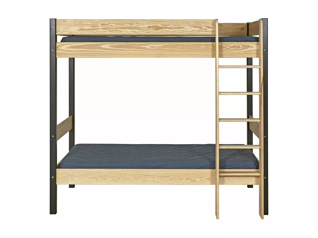 Lit superposé 90x190 cm bois massif noir et bois CLEM