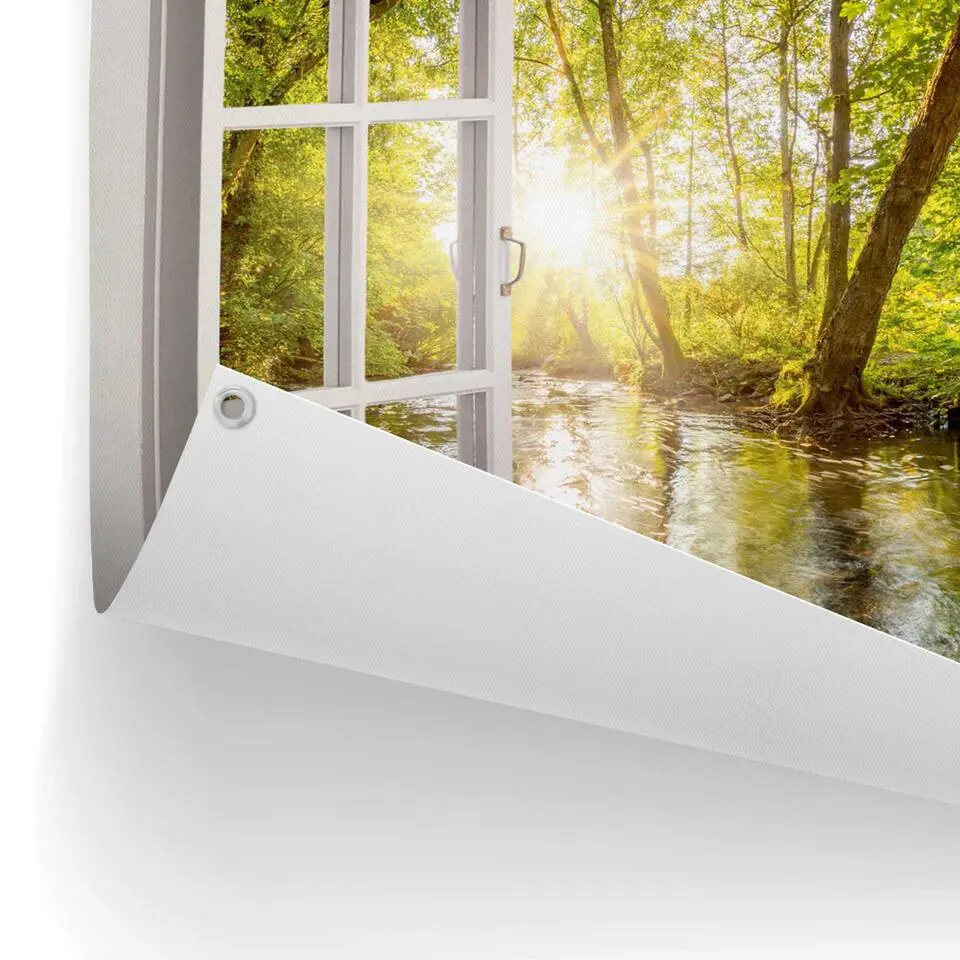 Tuinposter Zonnestralen in het bos - 60x80cm - Groen