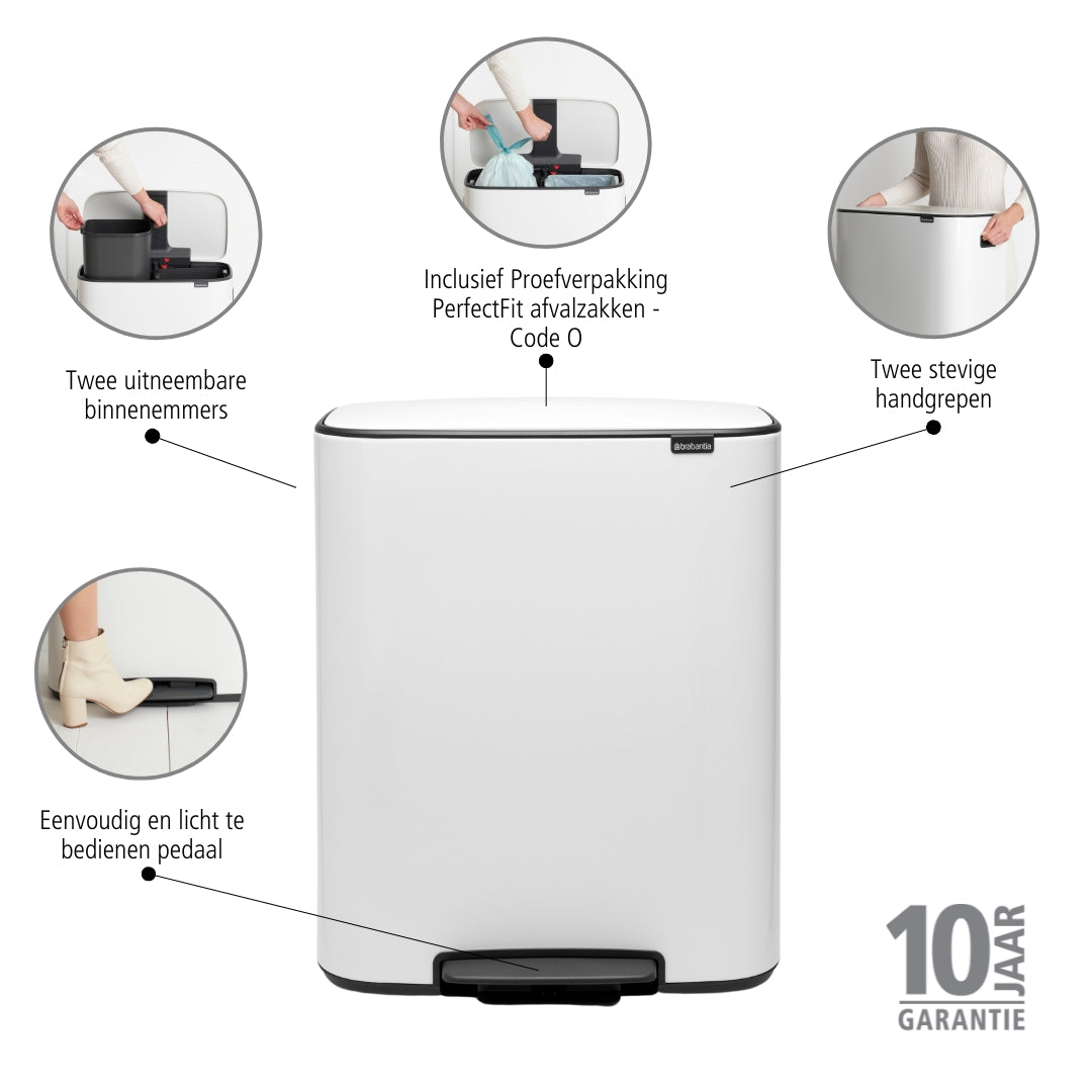 Brabantia Bo Pedaalemmer 2 x 30 L - Wit