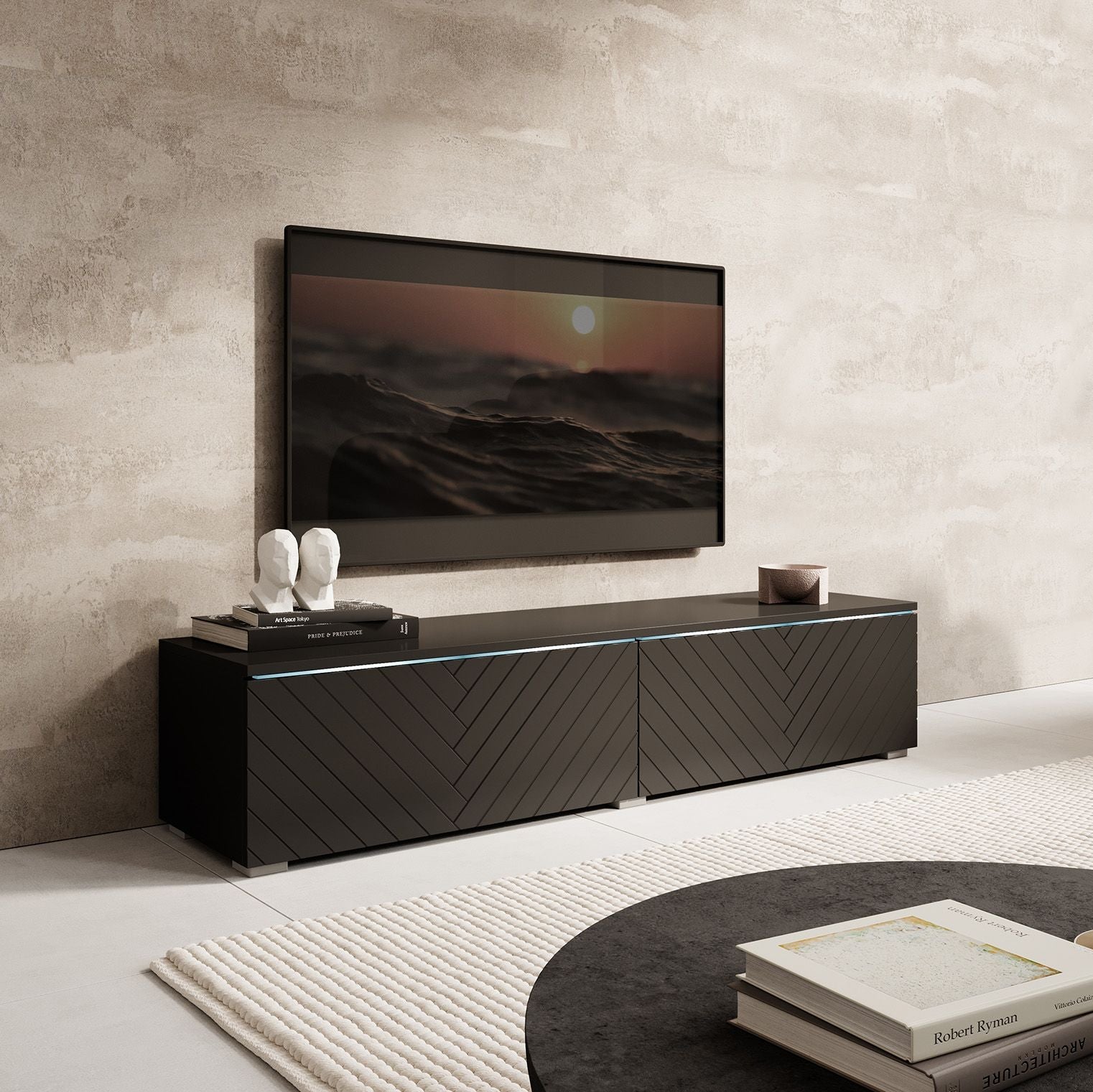 Dixon - TV-Meubel - Zwart visgraat - 140 cm