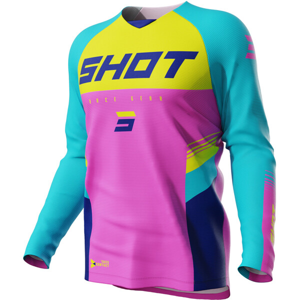 Shot - Maillot enfant Draw Kid Tracer Rose / Turquoise / Jaune fluo