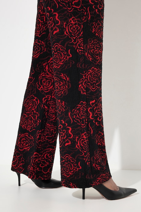 Jacquard-Jerseyhose, Blüten, weites Bein, Elastikbund