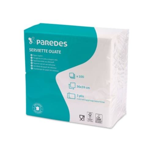 Serviette papier 30 x 39 cm 2  plis blanche Ecolabel Paredes