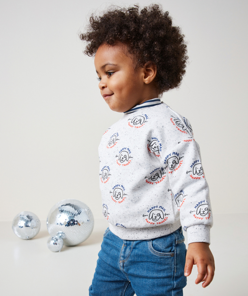 SWEAT BÉBÉ GARÇON EN FIBRES RECYCLÉES GRIS IMPRIMÉ CHIEN