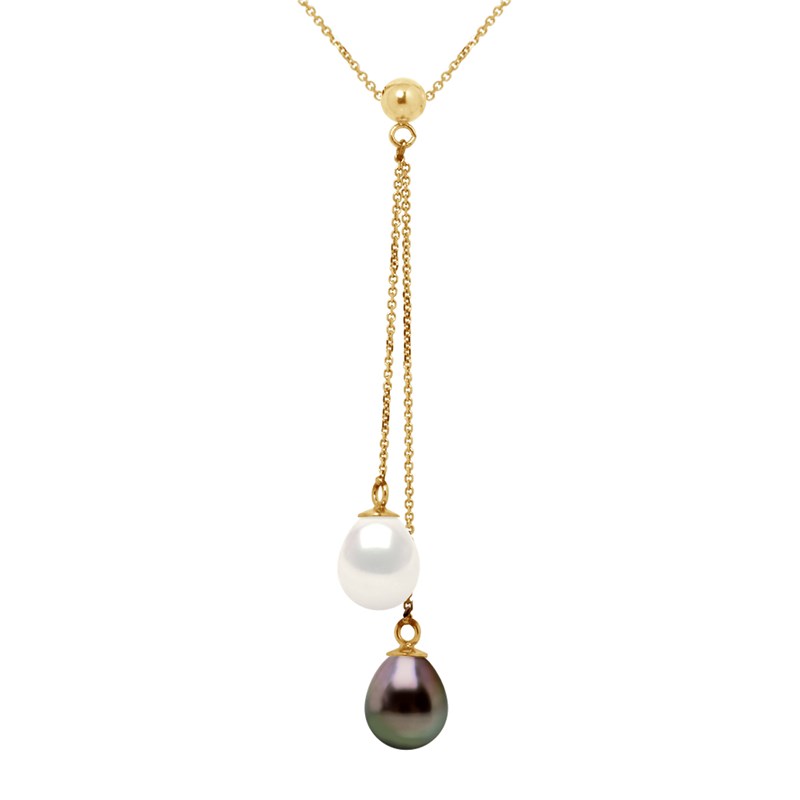 Collier TOI ET MOI Perles de Culture de TAHITI et d'EAU DOUCE Poires 7-8 mm Or Jaune