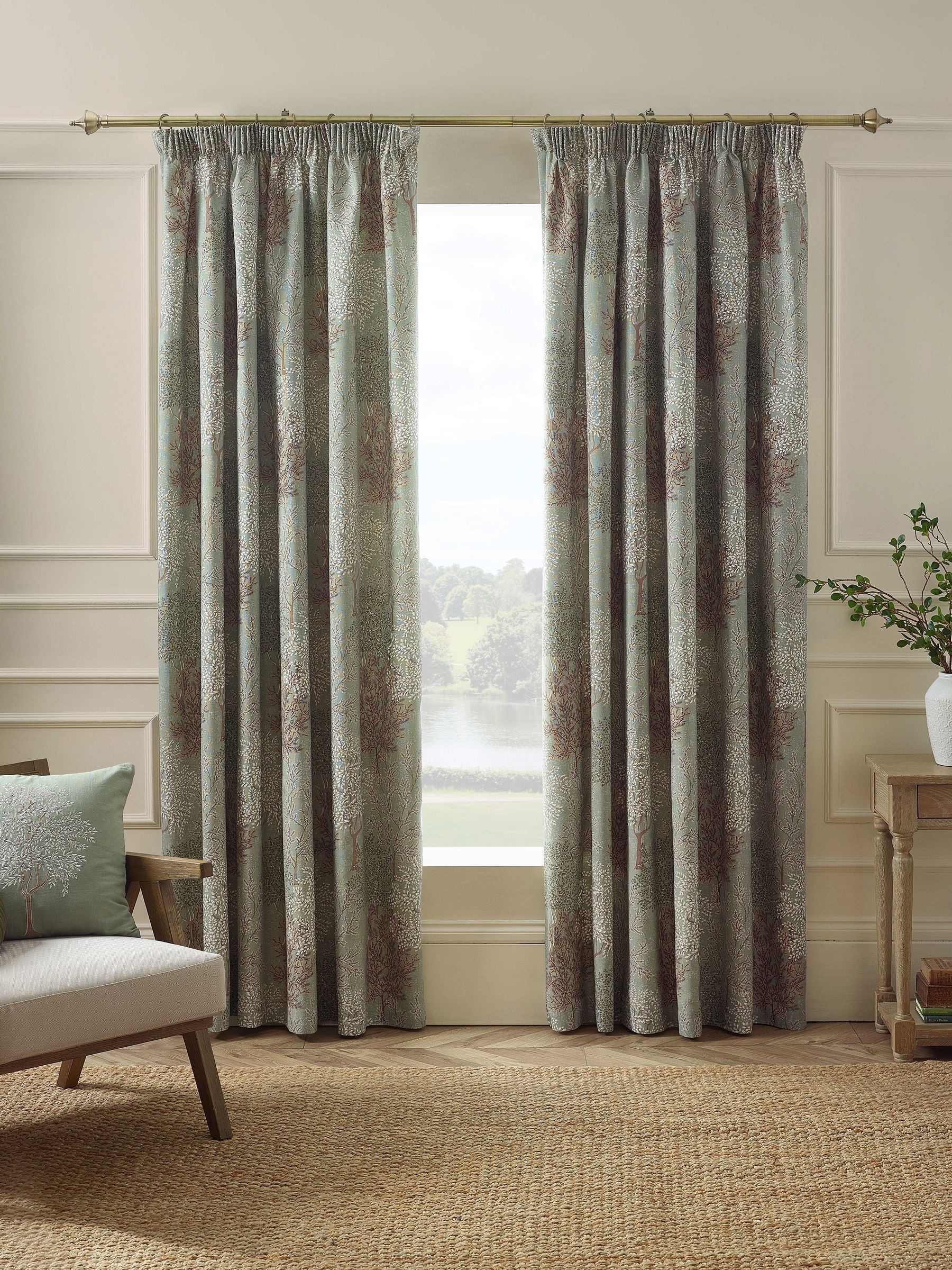 Catherine Lansfield Woodland Trees Lined Pencil Pleat Curtains