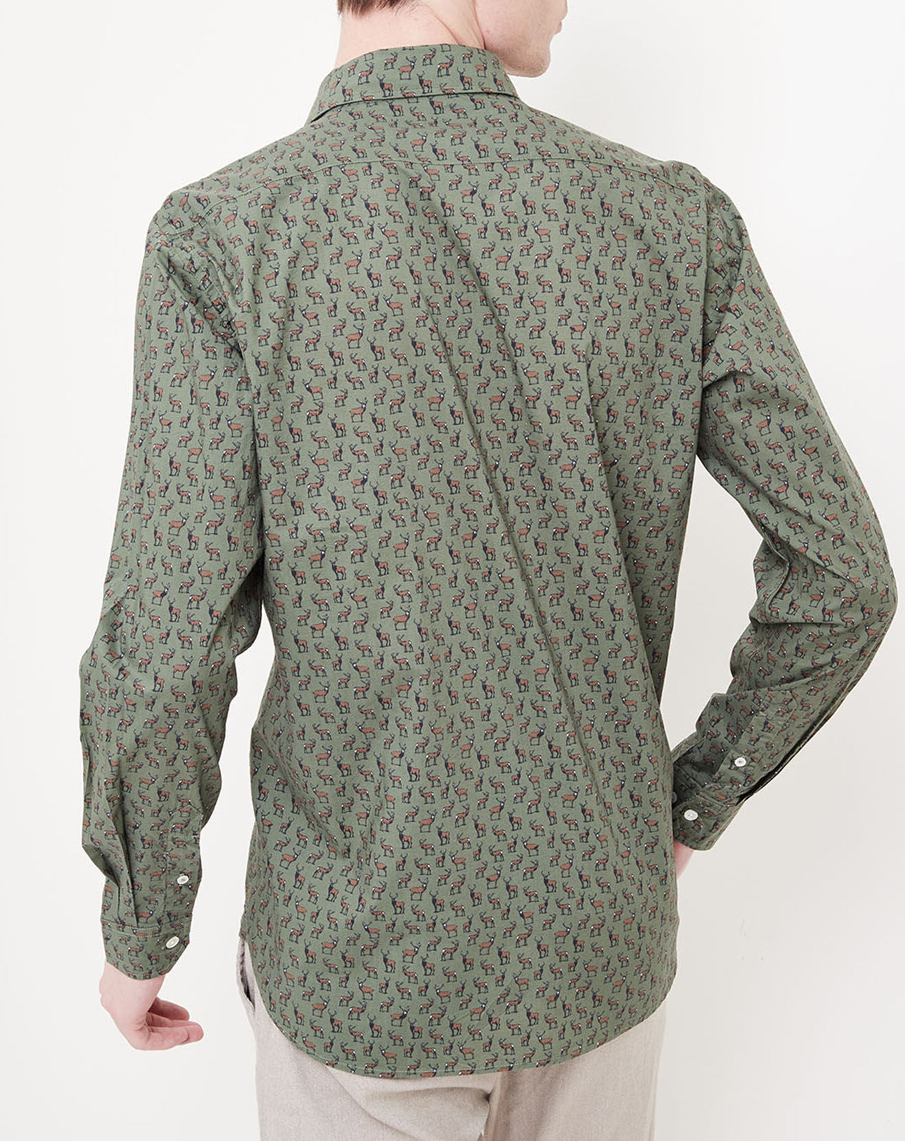 Hartford Chemise Slim Sammy imprimé cerf kaki/marron