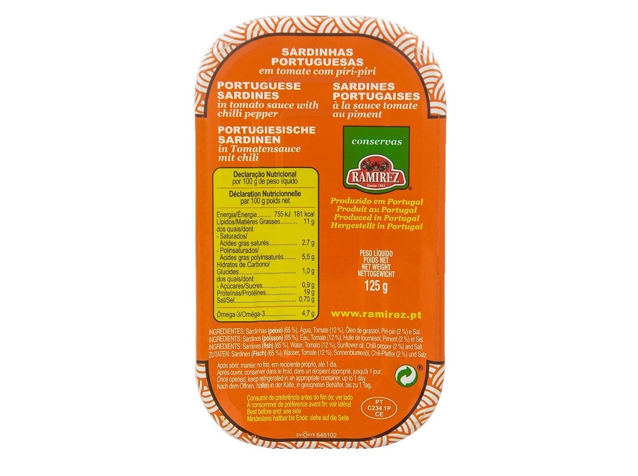 SARDINHA RAMIREZ EM TOMATE PICANTE 125G