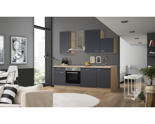 Flex Well keukenblok met apparatuur Tiago 220 cm basaltgrijs mat gedemonteerd omkeerbaar model 00011831