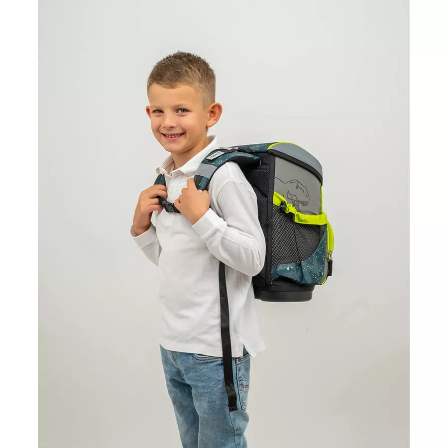 Belmil Schulranzen Mini Fit Schulranzen Set 4-teilig mit Brustgurt T-rex Roar