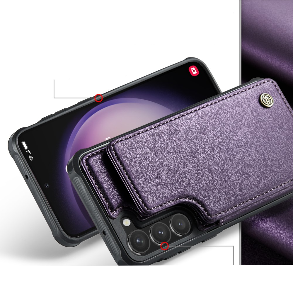 Samsung Galaxy S23 5G Leder Hülle mit Kartenfächern im Litchi Look   Kickstand (RFID Schutz) - Lila
