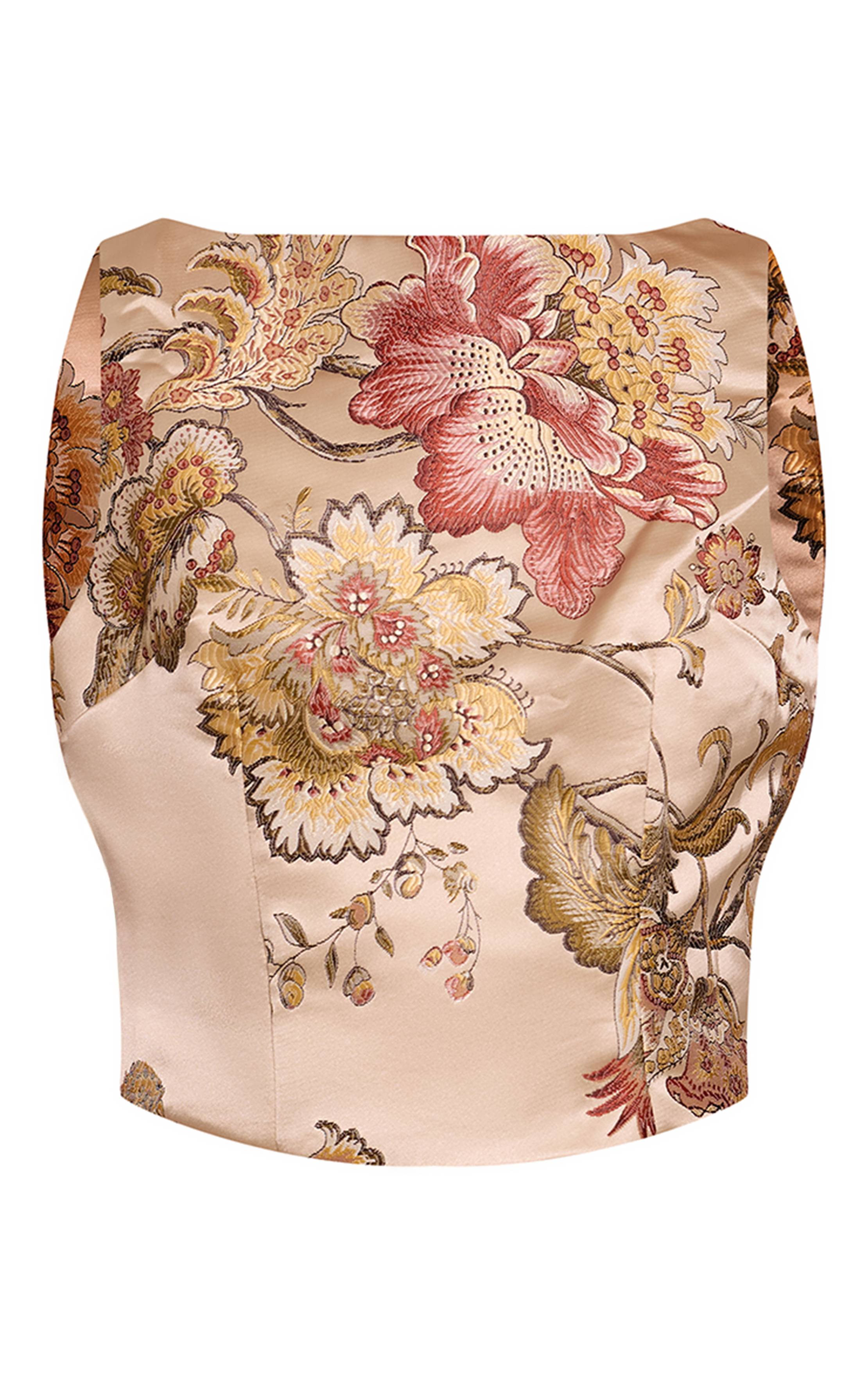 Multicolore Haut Long À Dos Ouvert Brodé Jacquard Floral