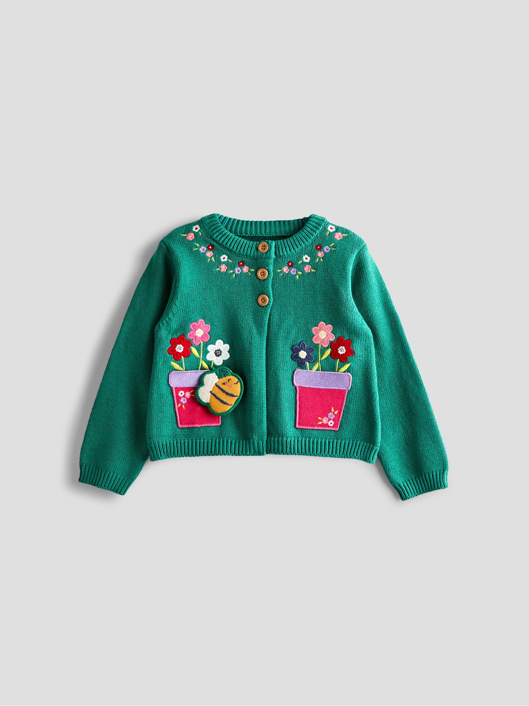 Blauwgroen met bloemen- en bijenprint - JoJo Maman Bébé - Vest met applicatie en huisdier in zak