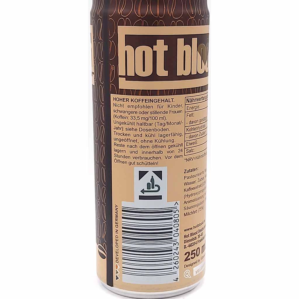 hot blood Coffee Latte 24 x 250ml Dosen MHD:8.8.25