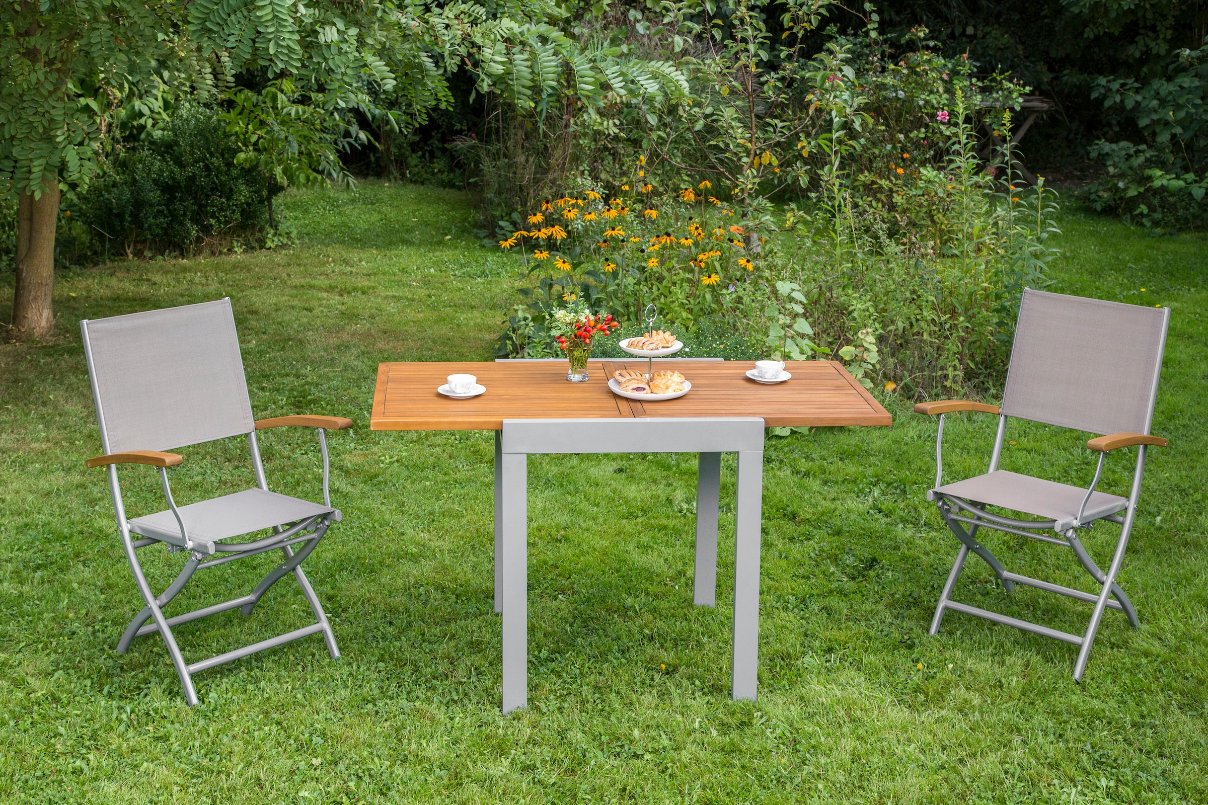 MERXX Balkonset »Naxos« Set, 3 Stk. tlg. mit ausziehbaren Tisch (65/130x65 cm)