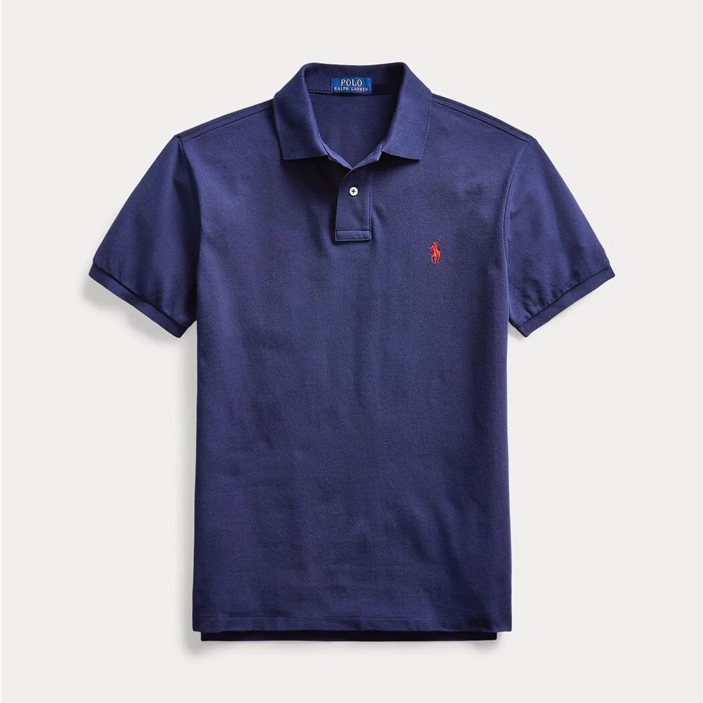 Slim Fit Pique Marine Herre