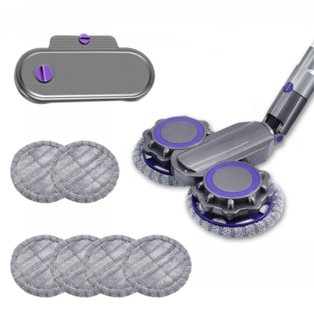 Elektrischer Wischkopf Bodenmopp Aufsatz mit Wassertank inkl. 6 Stoff Pads für Dyson Staubsauger V7 / V8 / V10 / V11 - Grau / Violett