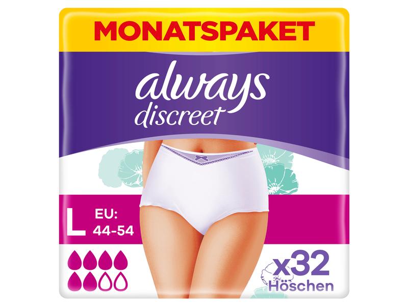 Always Inkontinenz Pants Discreet Plus L 32 Stück Inkontinenz-Höschen bei Blasenschwäche, Grösse L