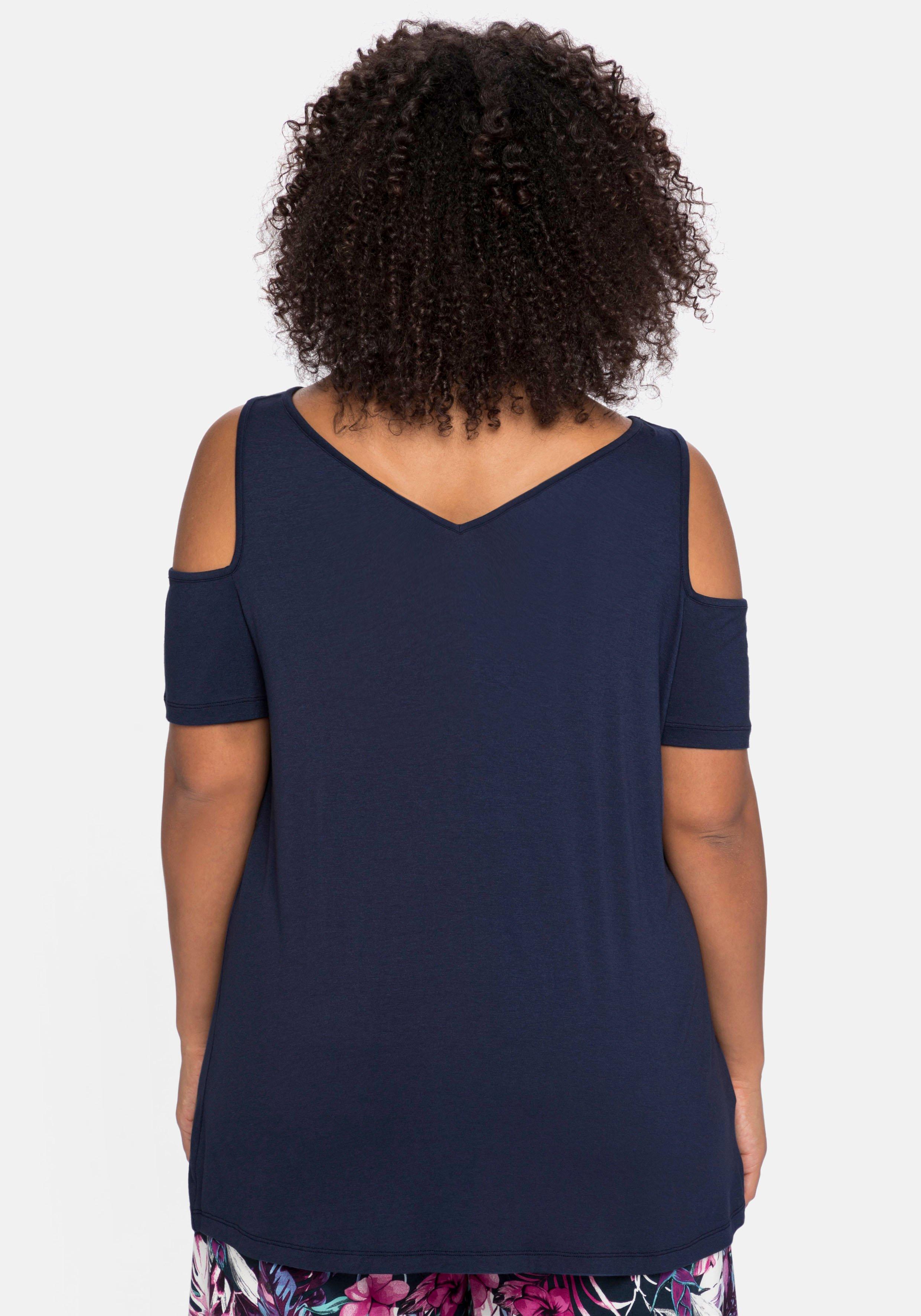 Jerseyhirt mit V-Ausschnitt, im schulterfreien Look