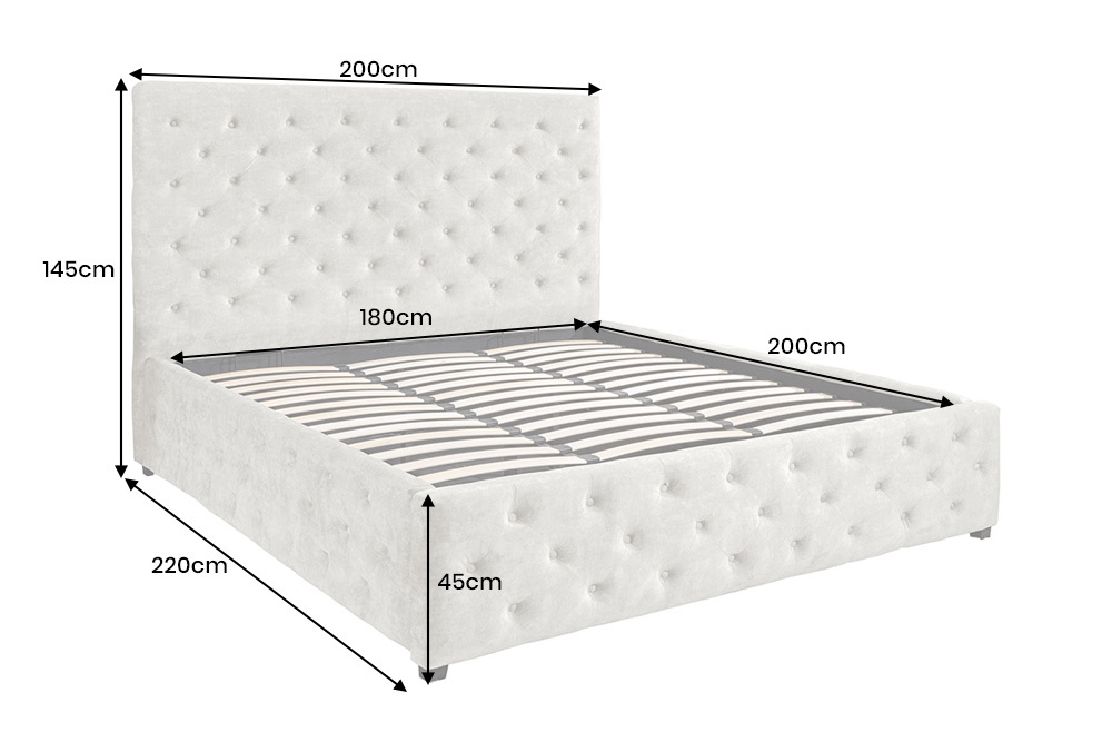 Design Boxbett PARIS 180x200cm champagner beige Samt mit Stauraum und Lattenrost