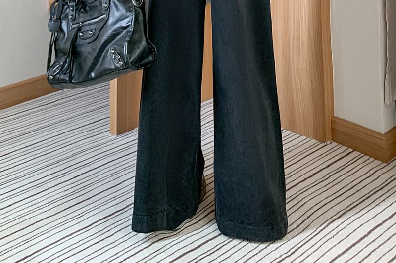 Okalpis - High-Rise Washed Wide-Leg Bell Bottom Jeans