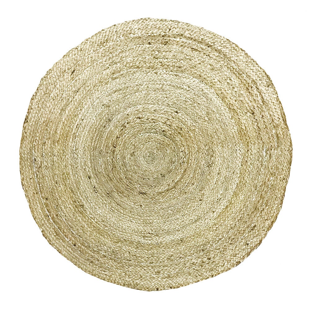 Tapis rond jute naturel déco fil doré Ø90 cm