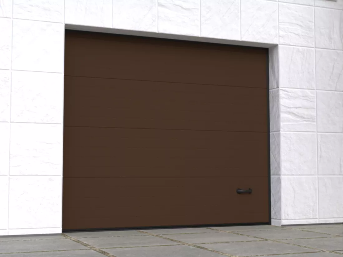 Porte de garage sectionnelle sur mesure rainurée marron - METRONIA