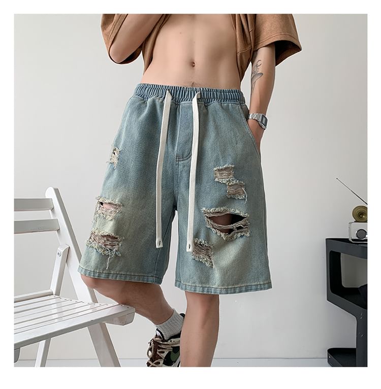 Dandyluxe - Middelhoge denim shorts met distressed effect